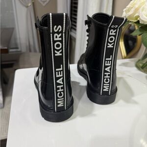 Michael Kors Glossy Black Rain Combat Boots